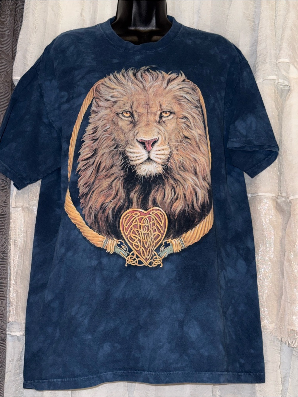 The Mountain Navy Short Sleeve Lion Graphic Tee with Gold Accents